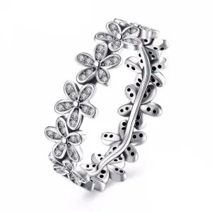 Solid 925 Sterling Silver Flowers Inlaid Zircon Rings for Women, Fashion Jewelry Gift