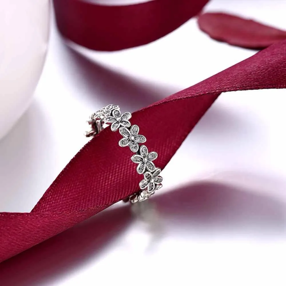 Solid 925 Sterling Silver Flowers Inlaid Zircon Rings for Women, Fashion Jewelry Gift