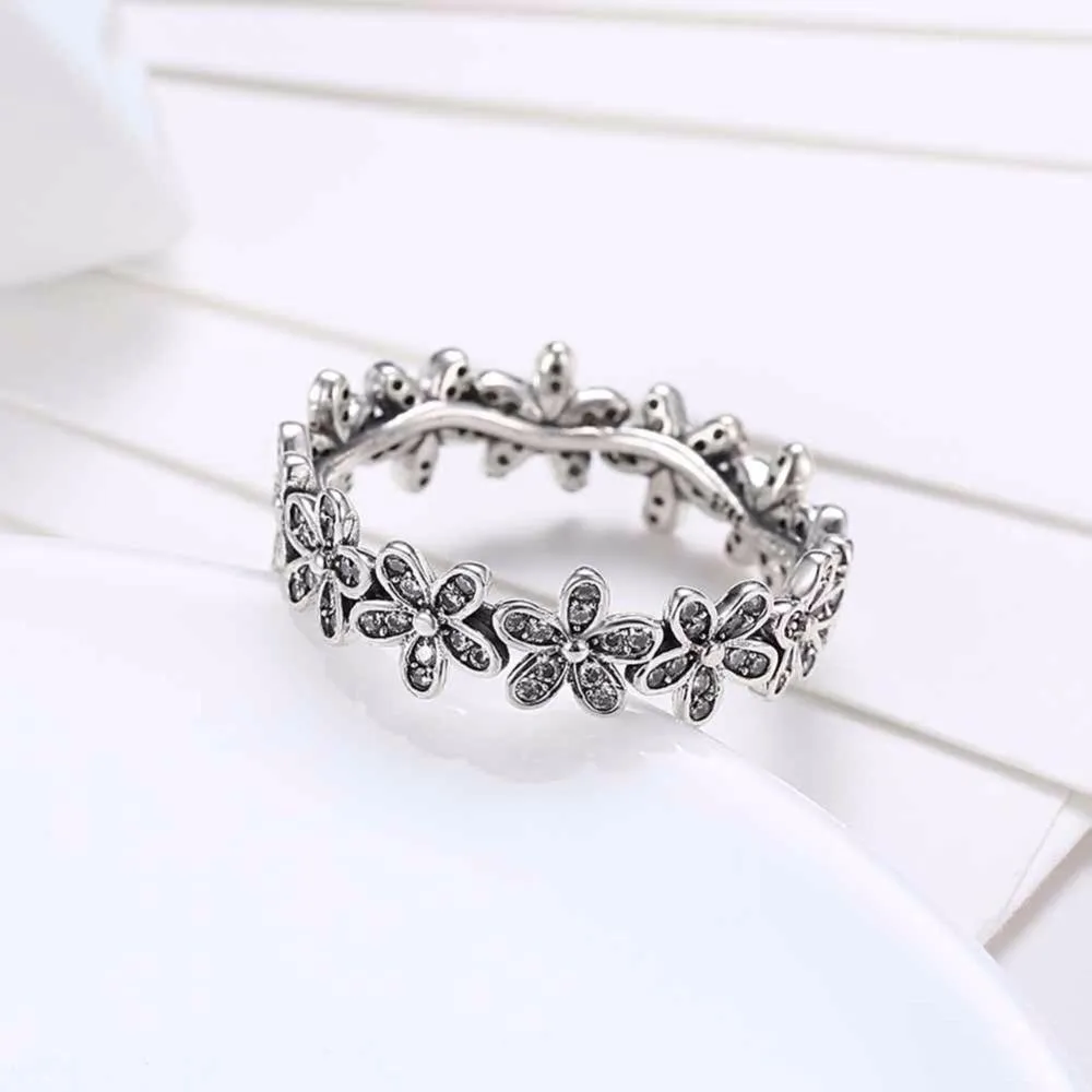 Solid 925 Sterling Silver Flowers Inlaid Zircon Rings for Women, Fashion Jewelry Gift