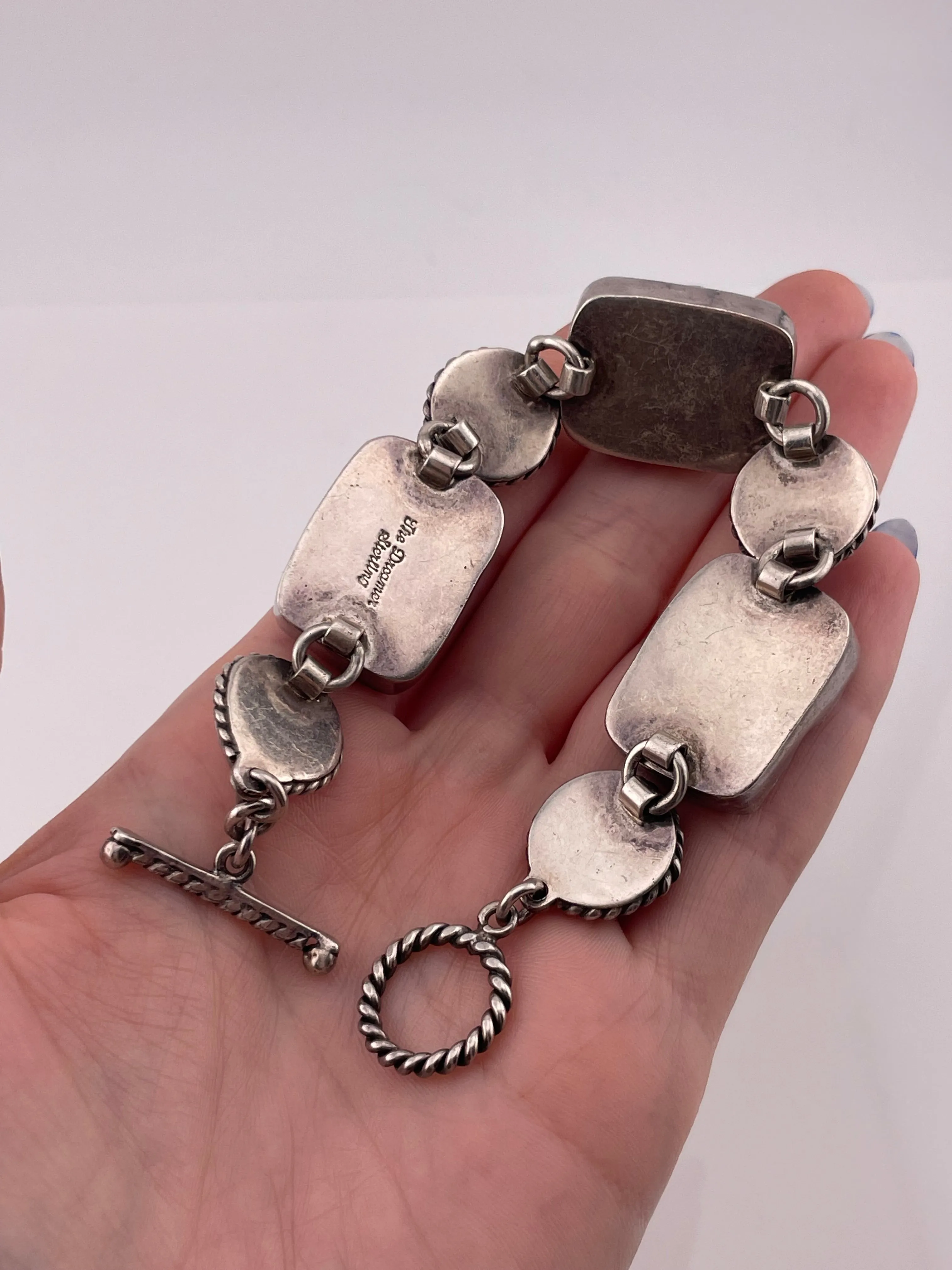 sterling silver 7 1/2" designer Echo of the Dreamer druzy quartz pearl t-bar toggle link bracelet