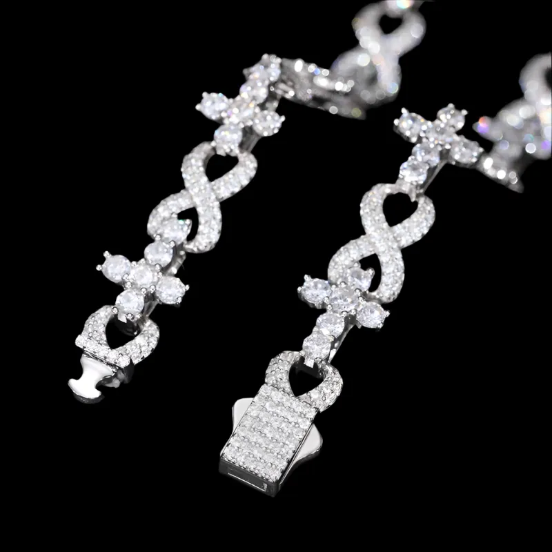 Sterling Silver 925 10mm Infinity Mix Cross Iced Out Cubic Zirconia 8"-8.5" Bracelet - C300029
