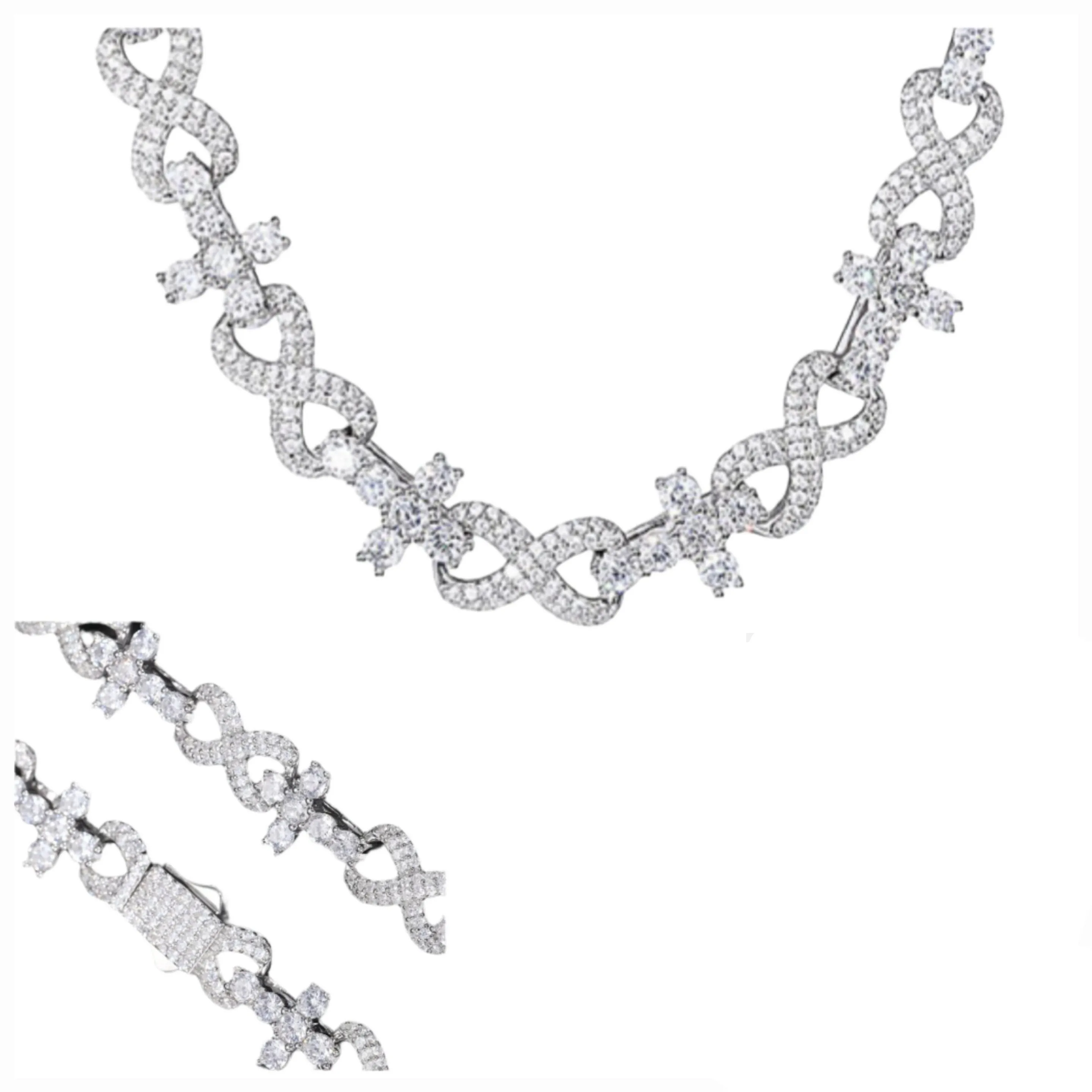 Sterling Silver 925 10mm Infinity Mix Cross Iced Out Cubic Zirconia 8"-8.5" Bracelet - C300029