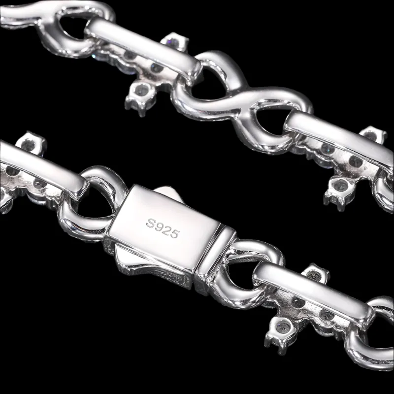 Sterling Silver 925 10mm Infinity Mix Cross Iced Out Cubic Zirconia 8"-8.5" Bracelet - C300029