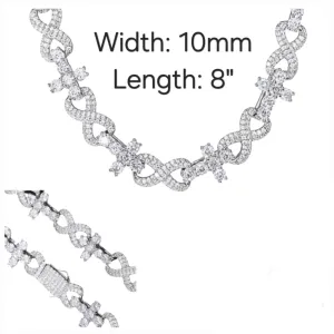 Sterling Silver 925 10mm Infinity Mix Cross Iced Out Cubic Zirconia 8"-8.5" Bracelet - C300029