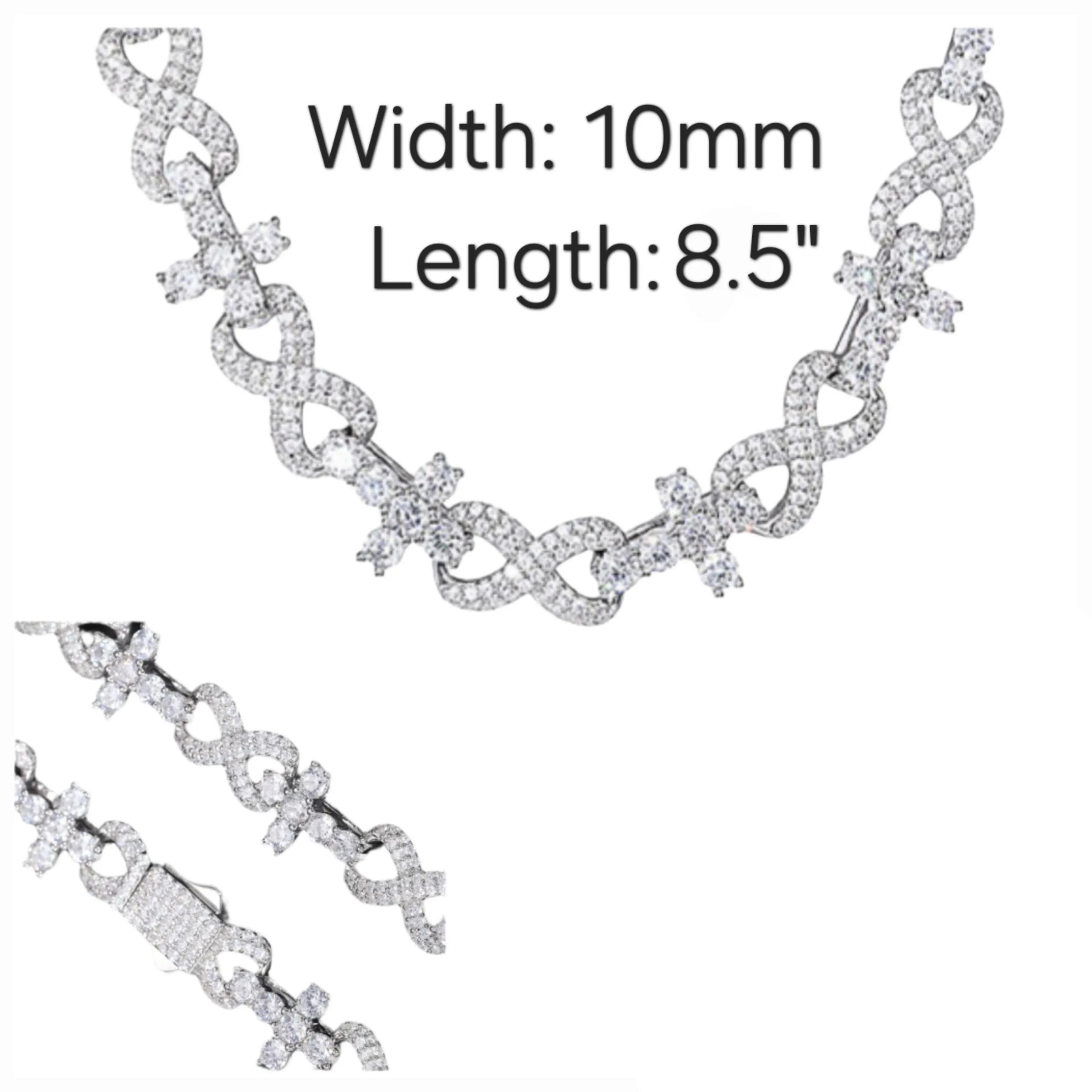 Sterling Silver 925 10mm Infinity Mix Cross Iced Out Cubic Zirconia 8"-8.5" Bracelet - C300029
