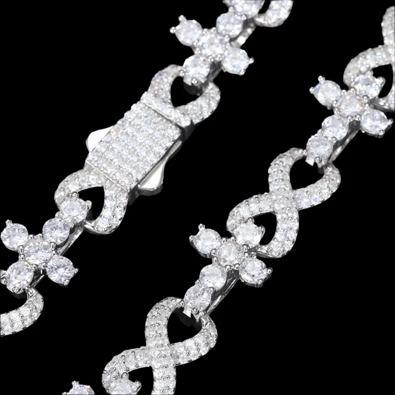 Sterling Silver 925 10mm Infinity Mix Cross Iced Out Cubic Zirconia 8"-8.5" Bracelet - C300029