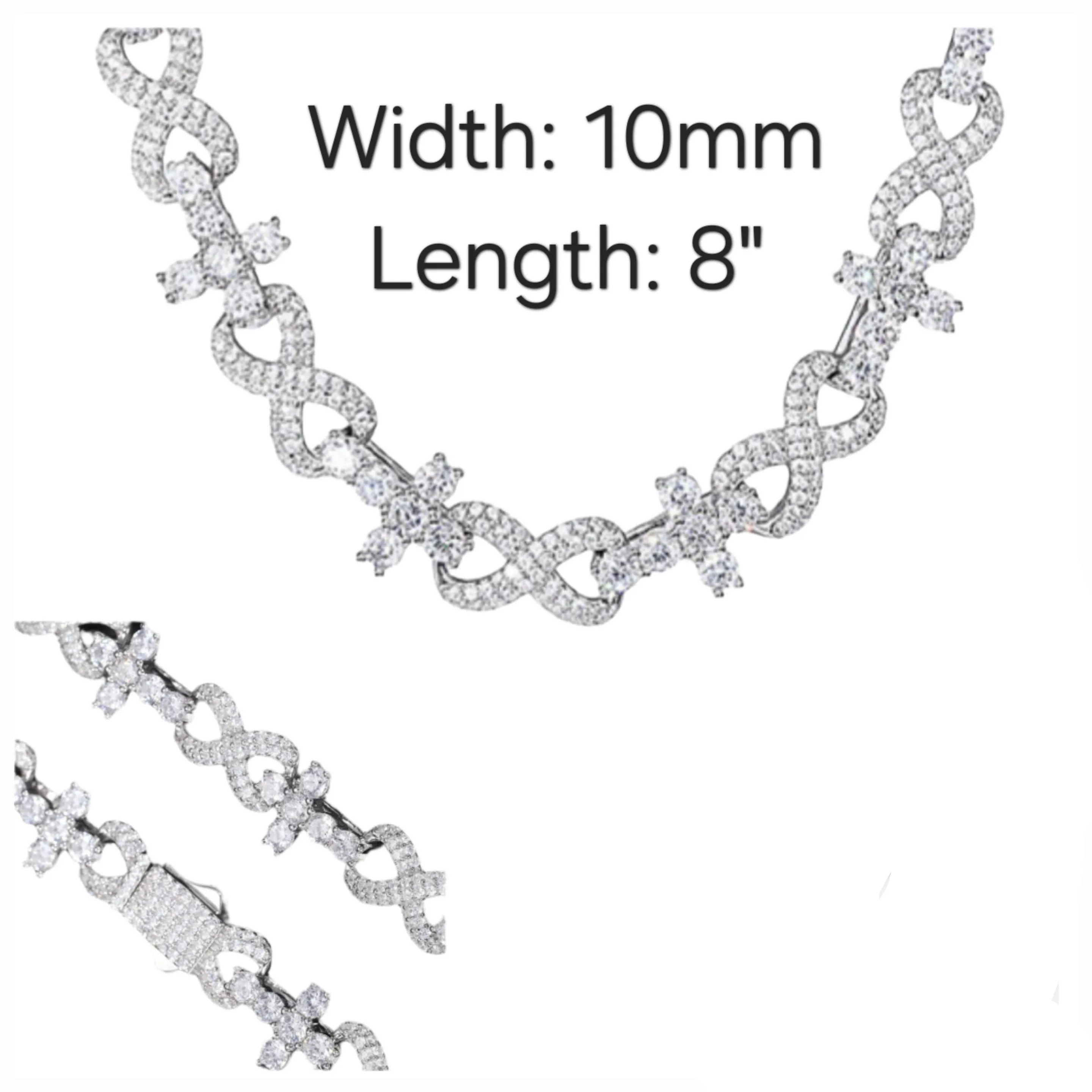 Sterling Silver 925 10mm Infinity Mix Cross Iced Out Cubic Zirconia 8"-8.5" Bracelet - C300029