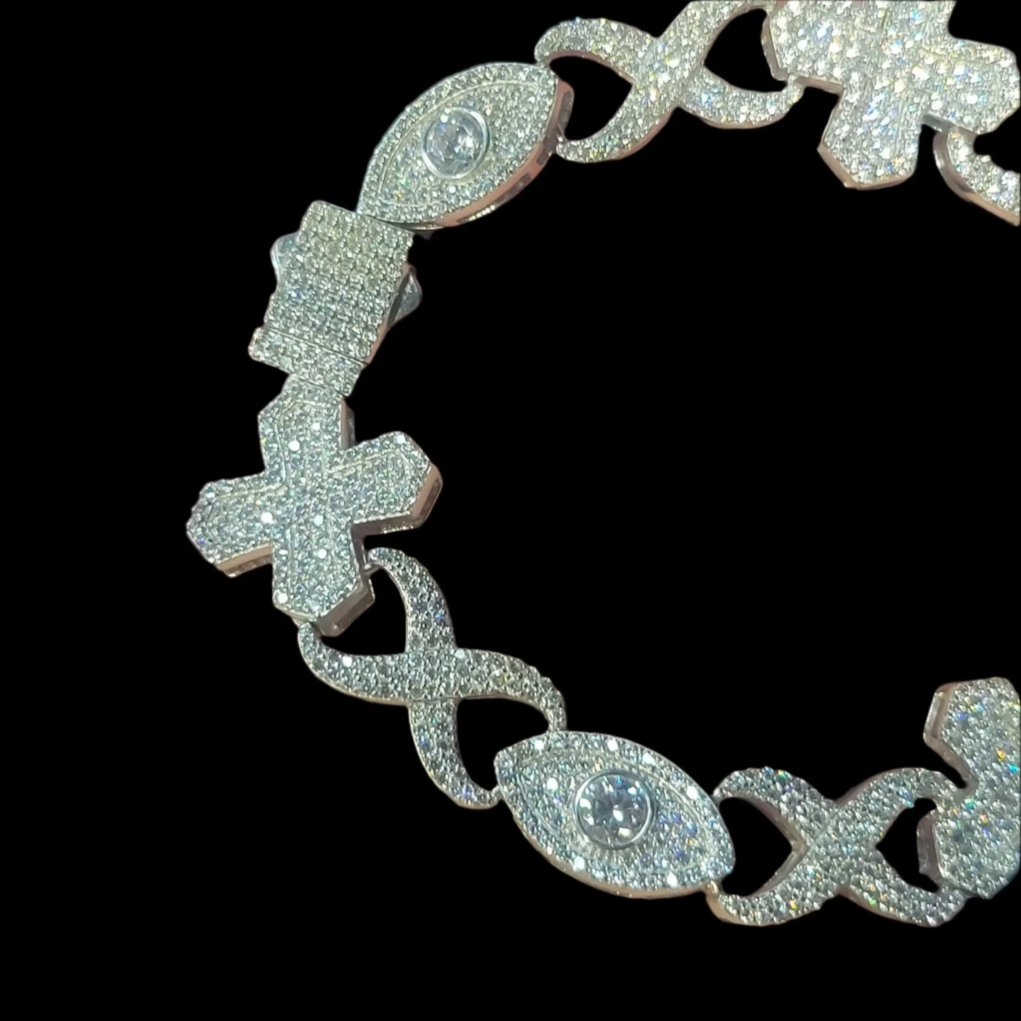 Sterling Silver 925 Cubic Zirconia 12mm Infinity Cross Eye Link 8"-8.5" Bracelet - C300019