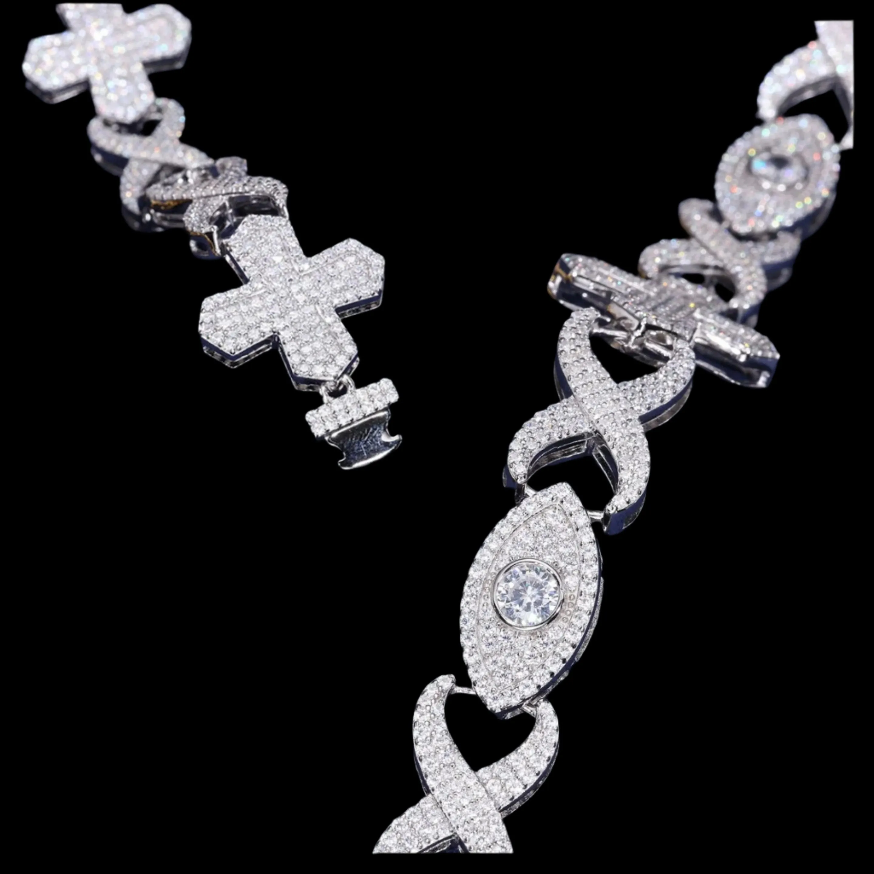 Sterling Silver 925 Cubic Zirconia 12mm Infinity Cross Eye Link 8"-8.5" Bracelet - C300019