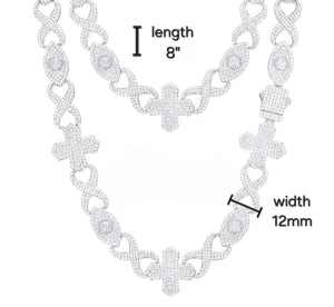 Sterling Silver 925 Cubic Zirconia 12mm Infinity Cross Eye Link 8"-8.5" Bracelet - C300019