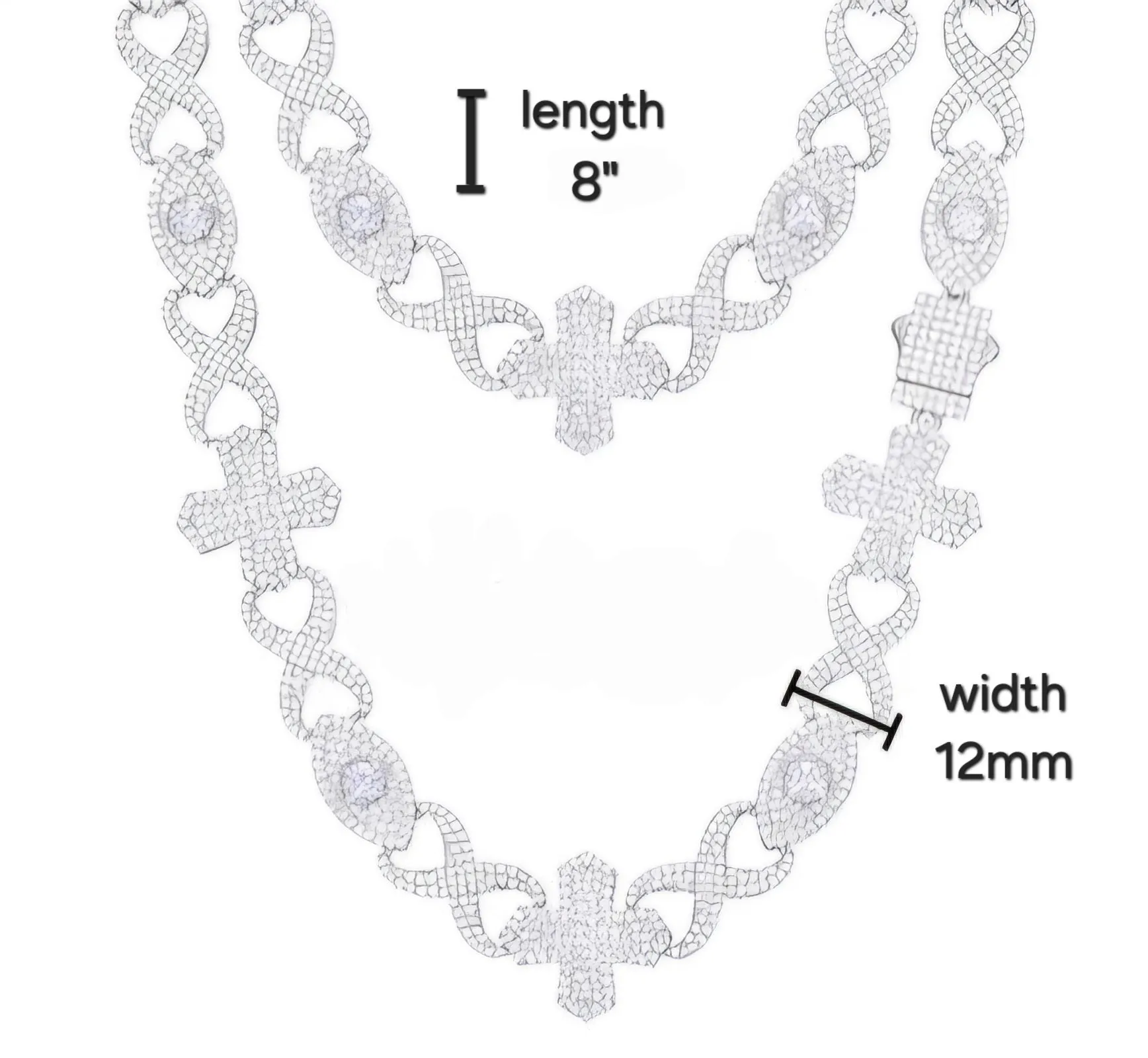 Sterling Silver 925 Cubic Zirconia 12mm Infinity Cross Eye Link 8"-8.5" Bracelet - C300019