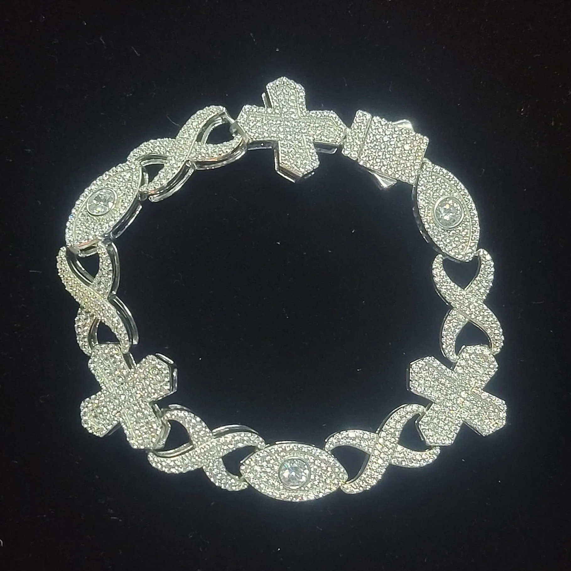 Sterling Silver 925 Cubic Zirconia 12mm Infinity Cross Eye Link 8"-8.5" Bracelet - C300019