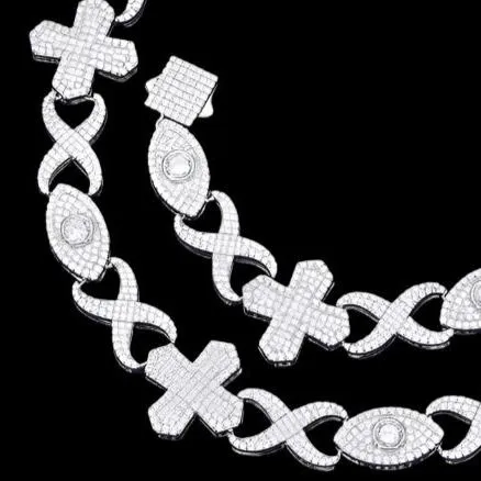 Sterling Silver 925 Cubic Zirconia 12mm Infinity Cross Eye Link 8"-8.5" Bracelet - C300019