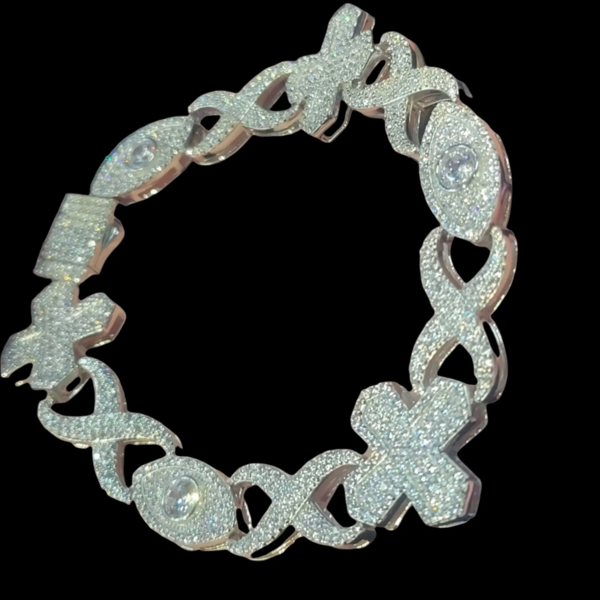 Sterling Silver 925 Cubic Zirconia 12mm Infinity Cross Eye Link 8"-8.5" Bracelet - C300019