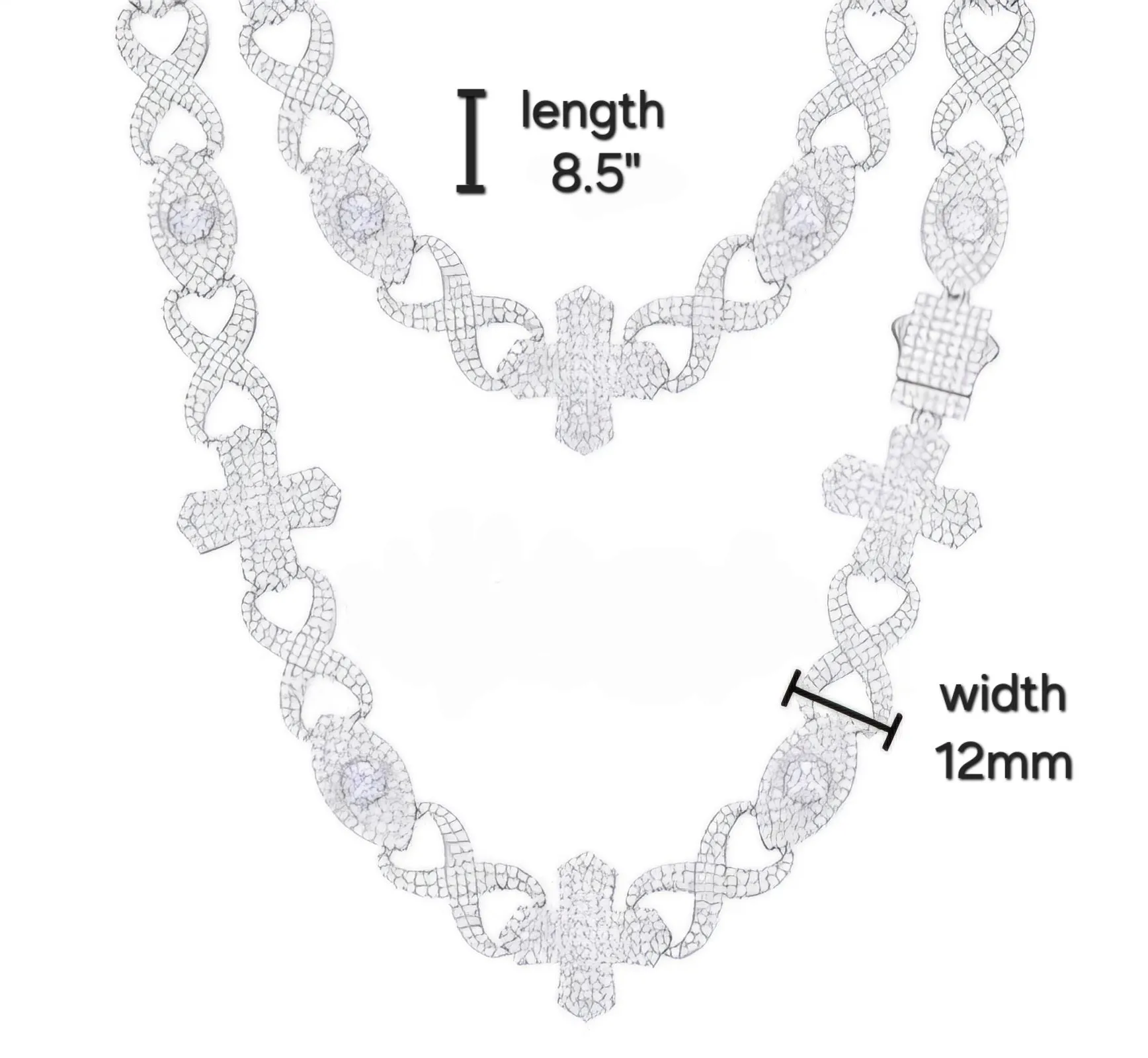 Sterling Silver 925 Cubic Zirconia 12mm Infinity Cross Eye Link 8"-8.5" Bracelet - C300019