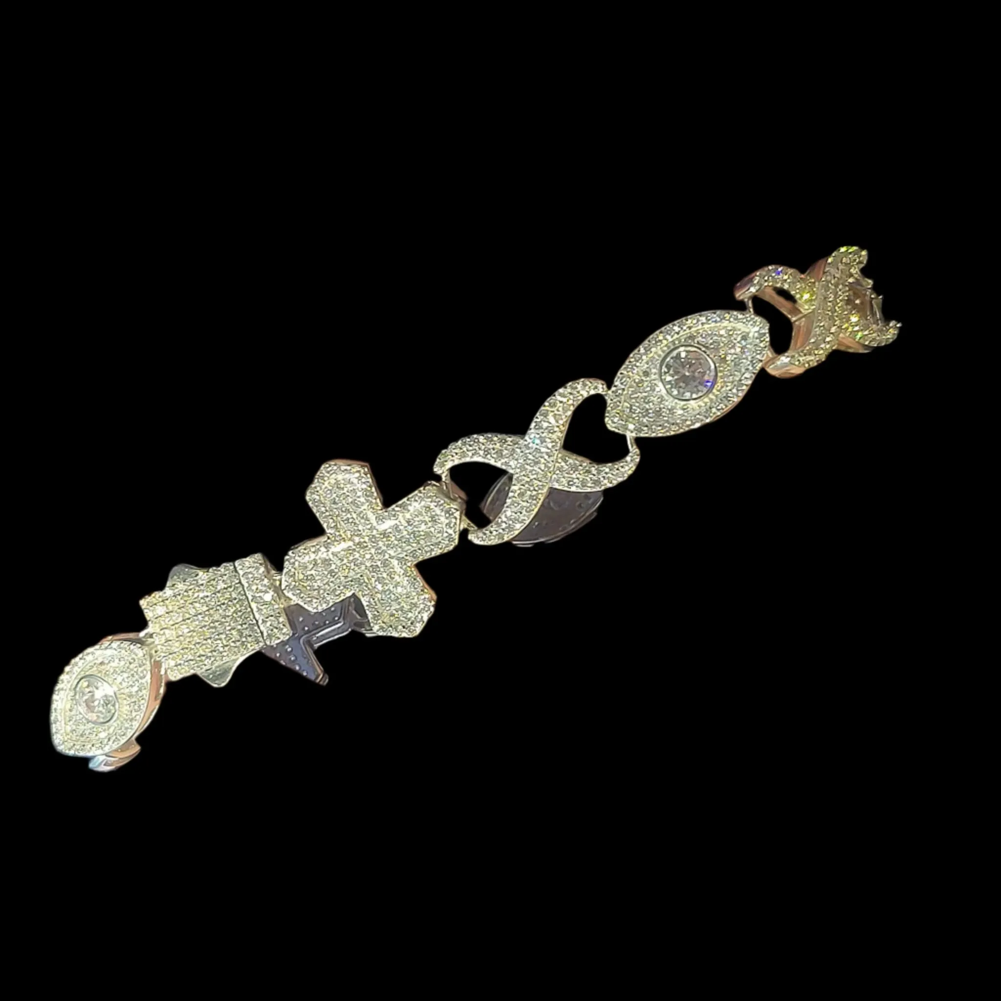 Sterling Silver 925 Cubic Zirconia 12mm Infinity Cross Eye Link 8"-8.5" Bracelet - C300019
