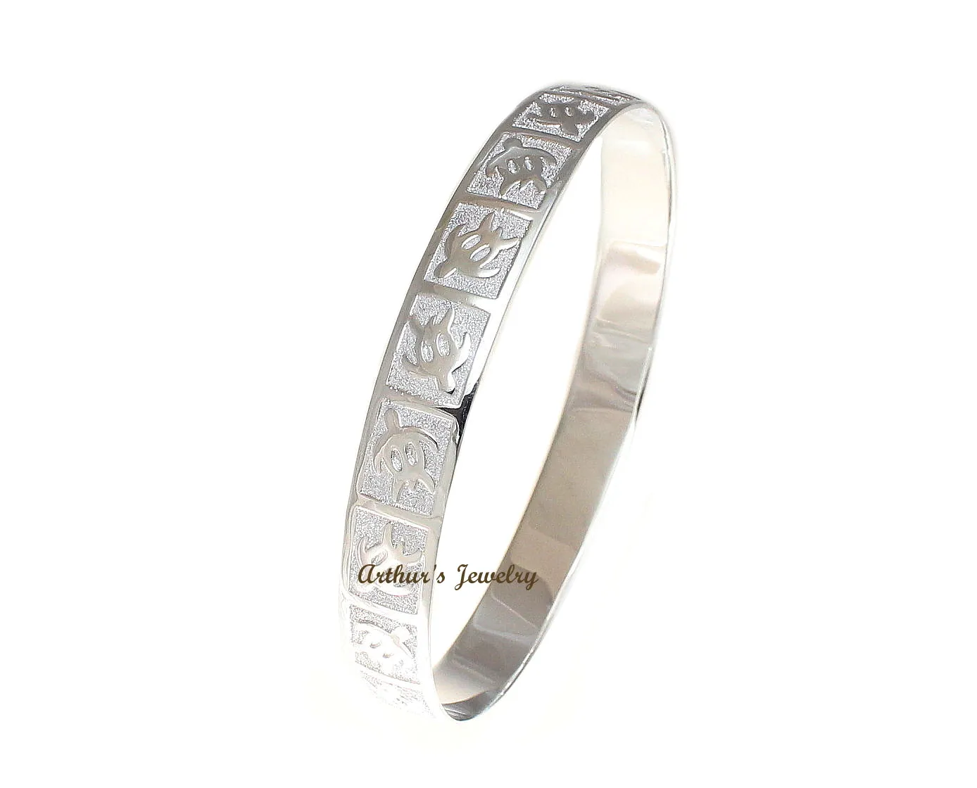 STERLING SILVER 925 HAWAIIAN BANGLE BRACELET RAISED HONU TURTLE 12MM SMOOTH EDGE
