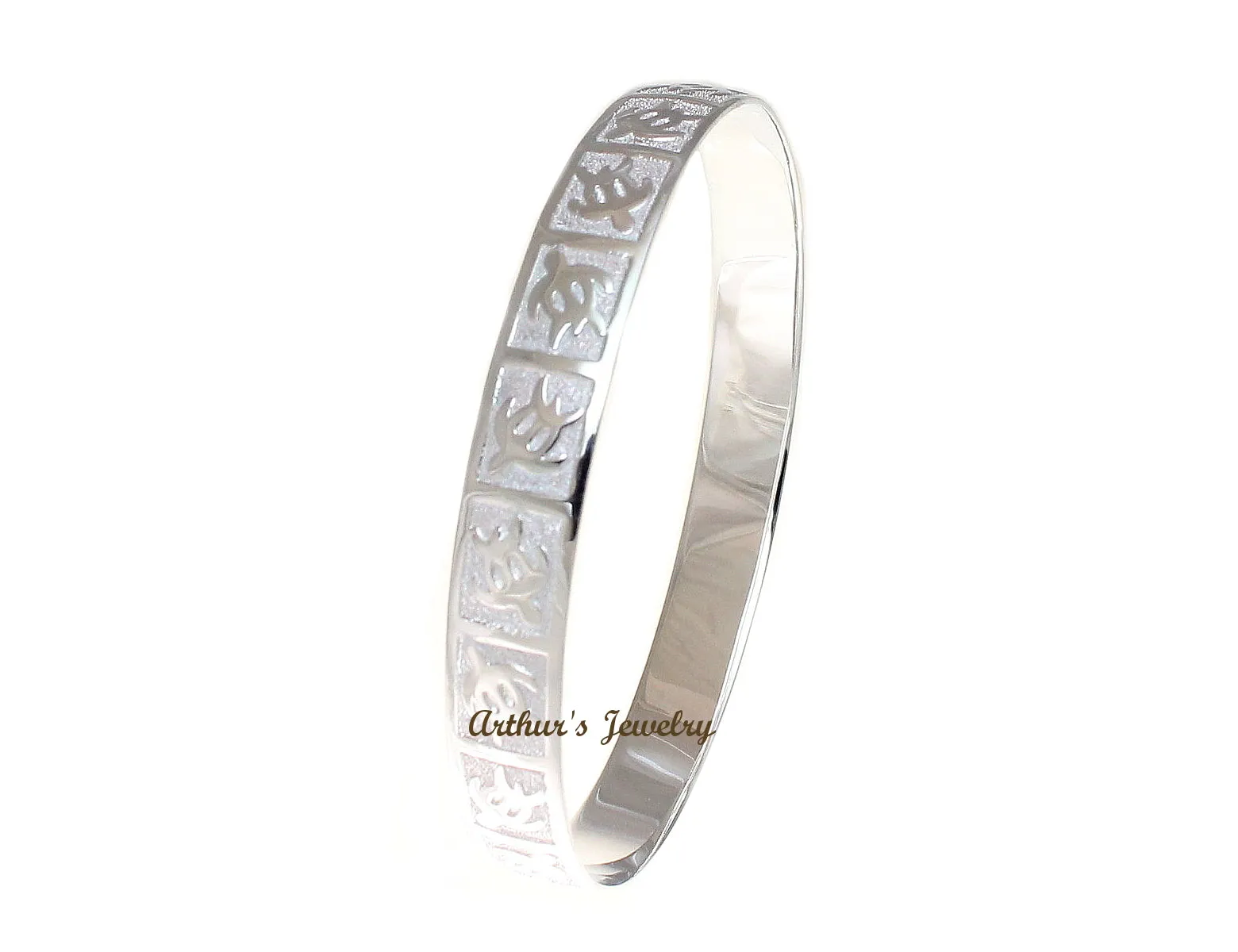 STERLING SILVER 925 HAWAIIAN BANGLE BRACELET RAISED HONU TURTLE 12MM SMOOTH EDGE