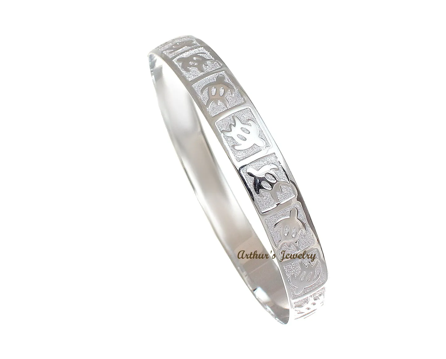 STERLING SILVER 925 HAWAIIAN BANGLE BRACELET RAISED HONU TURTLE 12MM SMOOTH EDGE