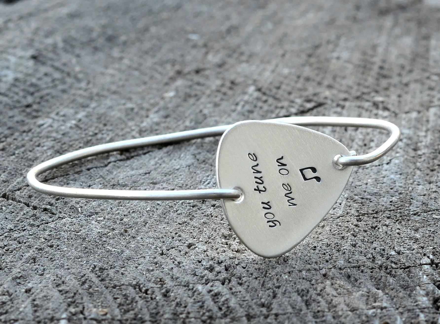 Sterling Silver Bangle with Guitar Pick and You Tune me On