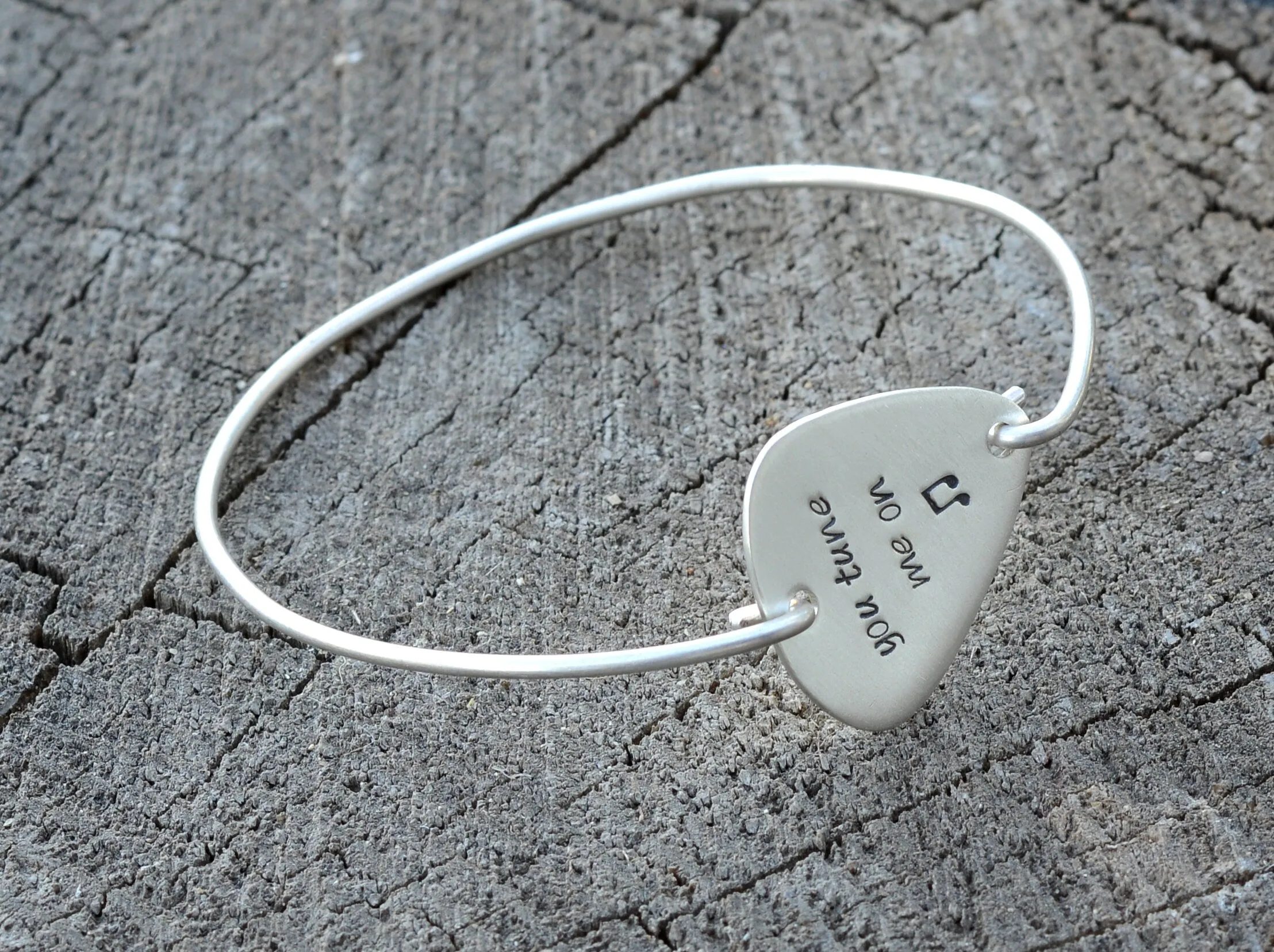 Sterling Silver Bangle with Guitar Pick and You Tune me On