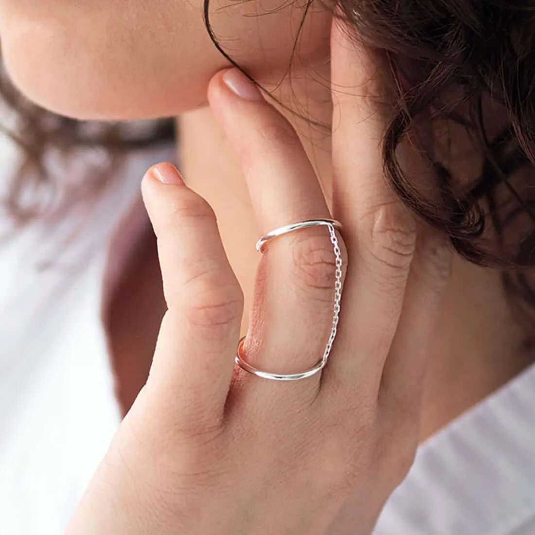Sterling Silver Chain Linked Rings Knuckle Band