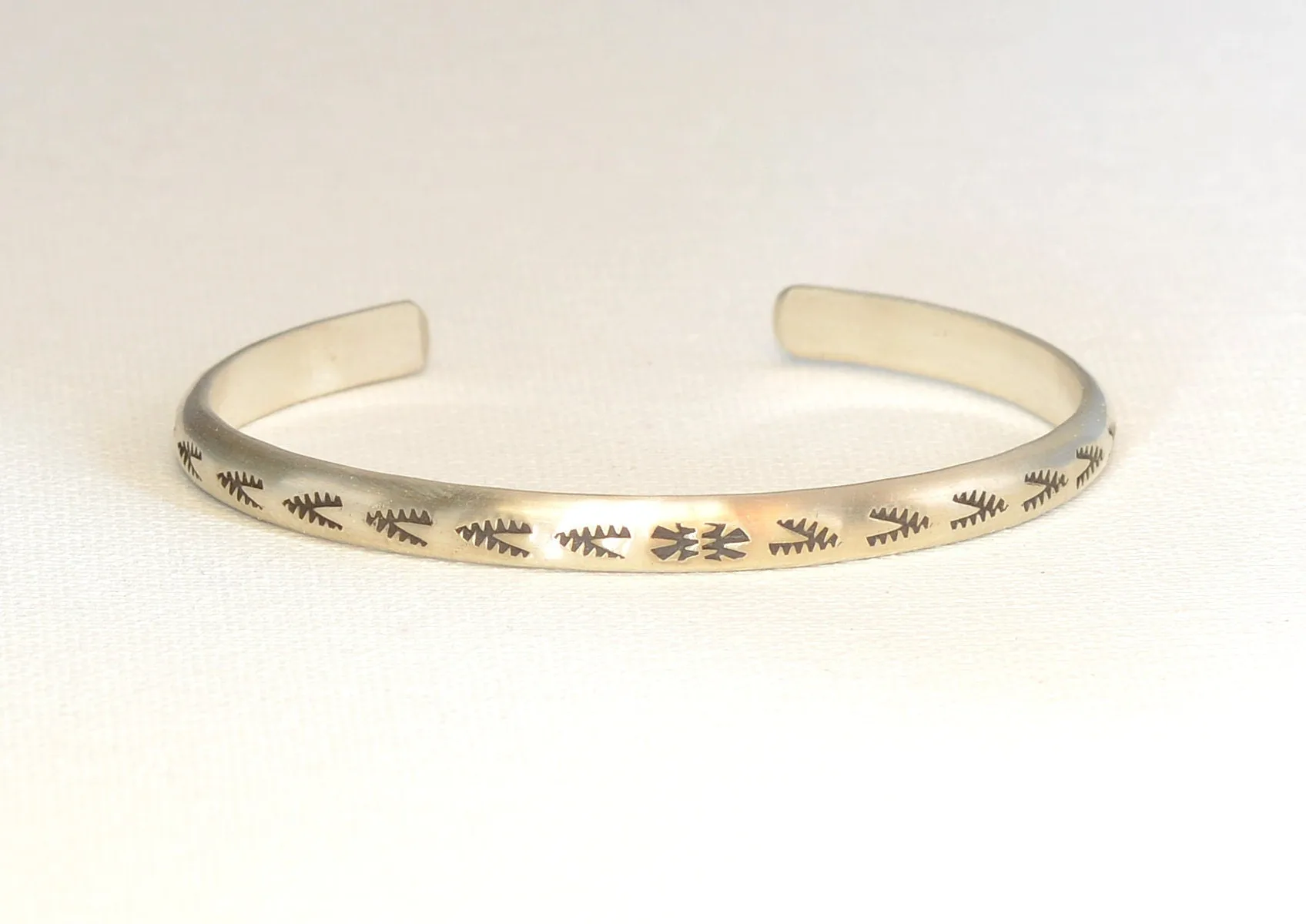 Sterling Silver Half Round Cuff Bracelet imprinted with Handmade Native American Metal Stamps