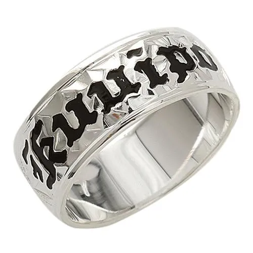 Sterling Silver Hawaiian Scroll Black Enamel Kuuipo (Sweetheart) Smooth Edge Ring 8mm