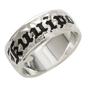 Sterling Silver Hawaiian Scroll Black Enamel Kuuipo (Sweetheart) Smooth Edge Ring 8mm