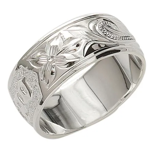 Sterling Silver Hawaiian Scroll Kuuipo (Sweetheart) Smooth Edge Ring 8mm