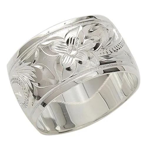 Sterling Silver Hawaiian Scroll Smooth Edge Ring 12mm