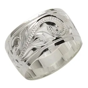 Sterling Silver Hawaiian Scroll Smooth Edge Ring 12mm