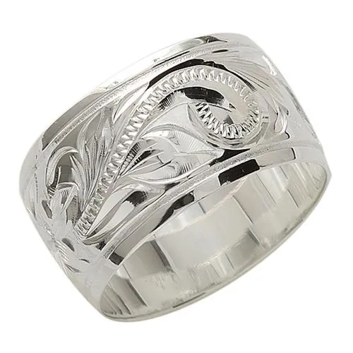 Sterling Silver Hawaiian Scroll Smooth Edge Ring 12mm