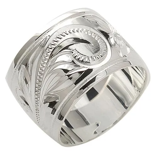 Sterling Silver Hawaiian Scroll Smooth Edge Ring 15mm