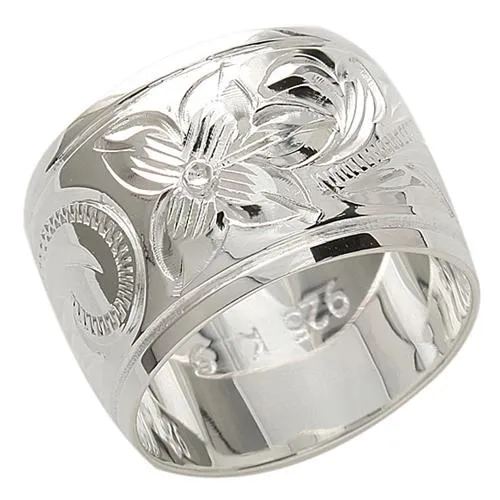 Sterling Silver Hawaiian Scroll Smooth Edge Ring 15mm