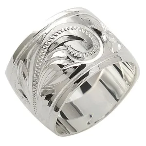 Sterling Silver Hawaiian Scroll Smooth Edge Ring 15mm