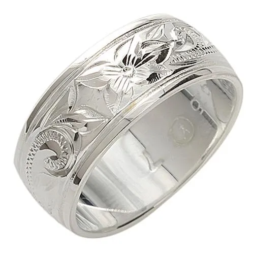 Sterling Silver Hawaiian Scroll Smooth Edge Ring 8mm