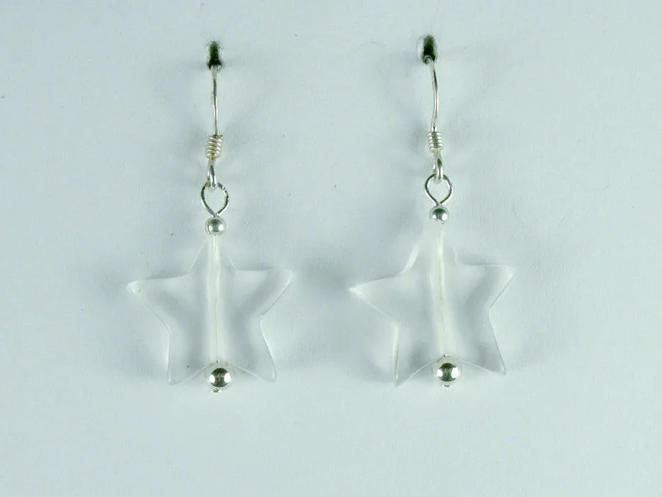Sterling silver quartz crystal  Star dangle earrings- Stars,Celestial,astronomy