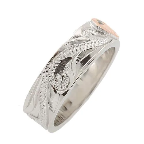 Sterling Silver Rhodium Pink Gold Plated Heart with CZ Smooth Edge Ring