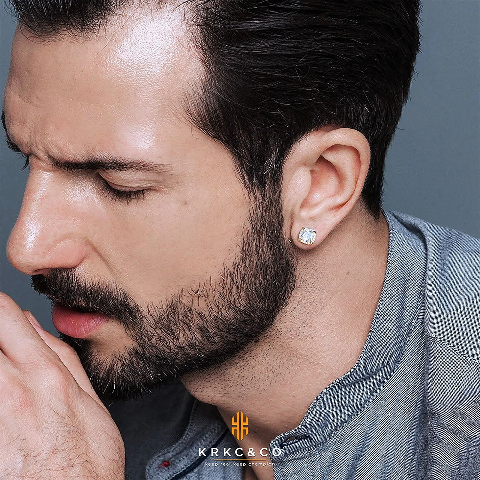 Sterling Silver Stud Earrings, 14K/White Gold Iced Out Men Earrings, Hypoallergenic Earrings