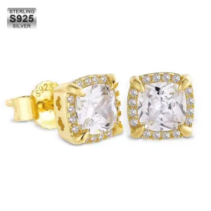 Sterling Silver Stud Earrings, 14K/White Gold Iced Out Men Earrings, Hypoallergenic Earrings