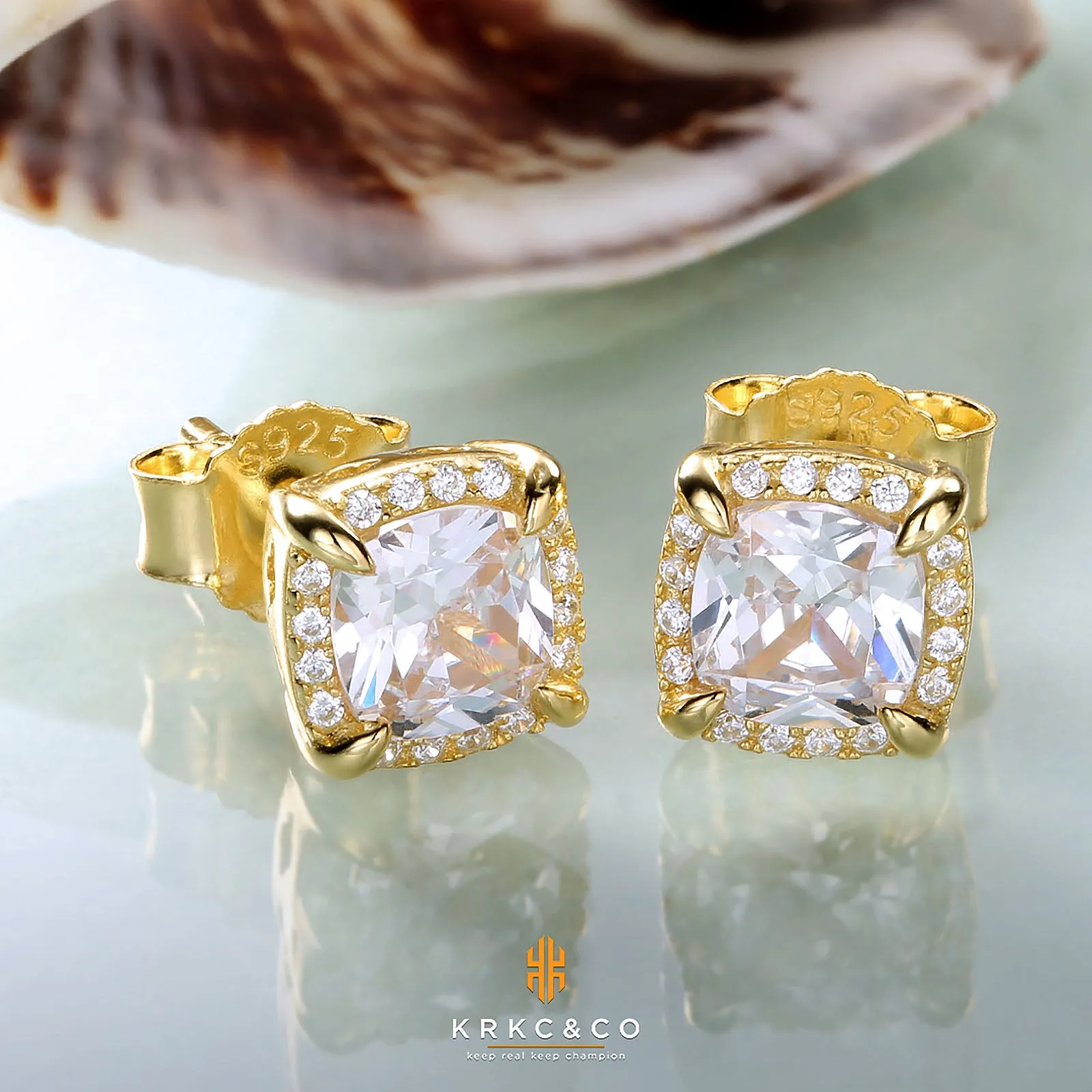 Sterling Silver Stud Earrings, 14K/White Gold Iced Out Men Earrings, Hypoallergenic Earrings
