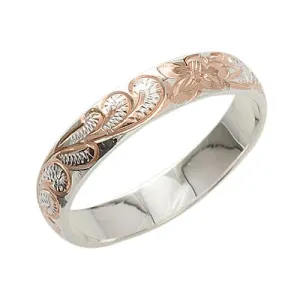 Sterling Silver Two-Tone Pink Gold Plated Queen Scroll Smooth Edge Ring 4mm