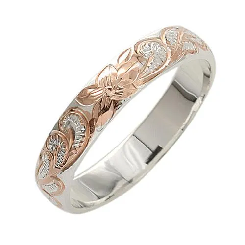 Sterling Silver Two-Tone Pink Gold Plated Queen Scroll Smooth Edge Ring 4mm