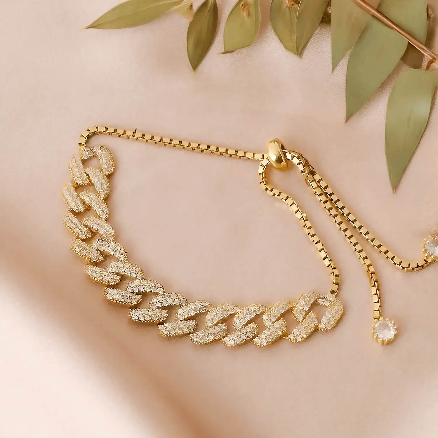 Stone Studded Cuban Link 925 Silver Chain Bracelet