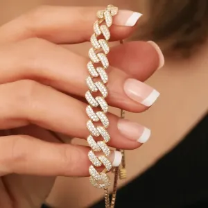 Stone Studded Cuban Link 925 Silver Chain Bracelet