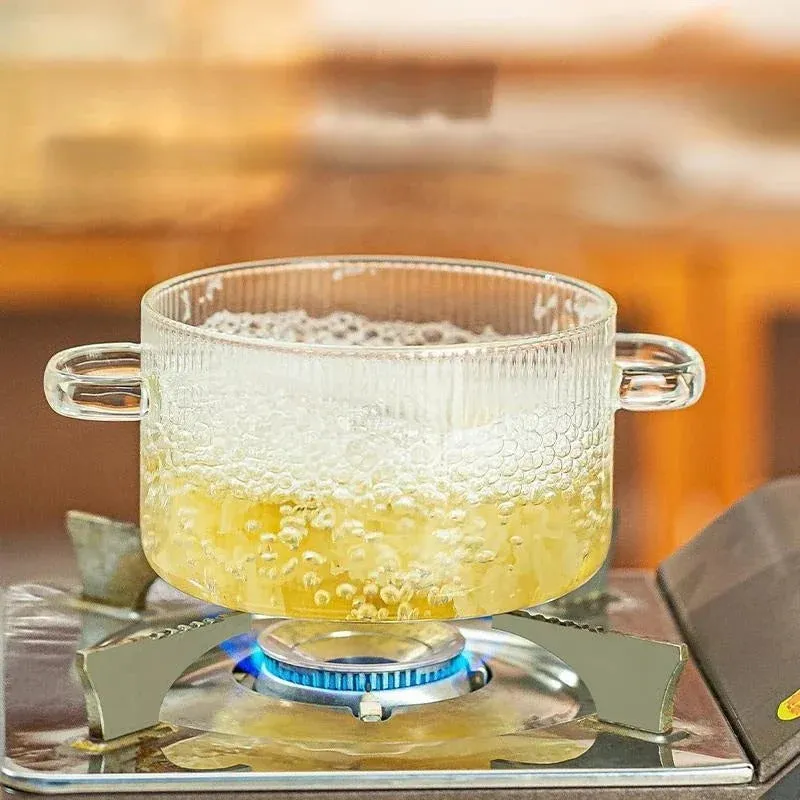 Stove-Top Safe Glass Cooking Pot with Bear Lid (1.5L)