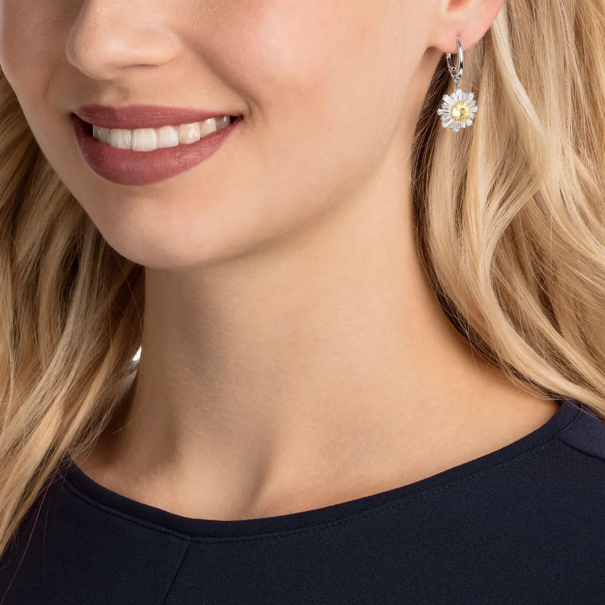 Sunshine White Rhodium Pierced Drop Earrings