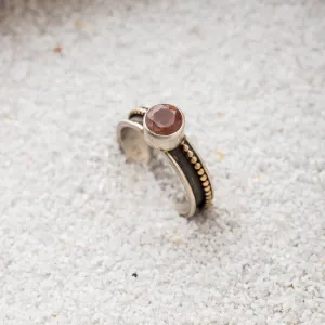 Sunstone Ring with 14k Gold Ball Chain on Channel Band