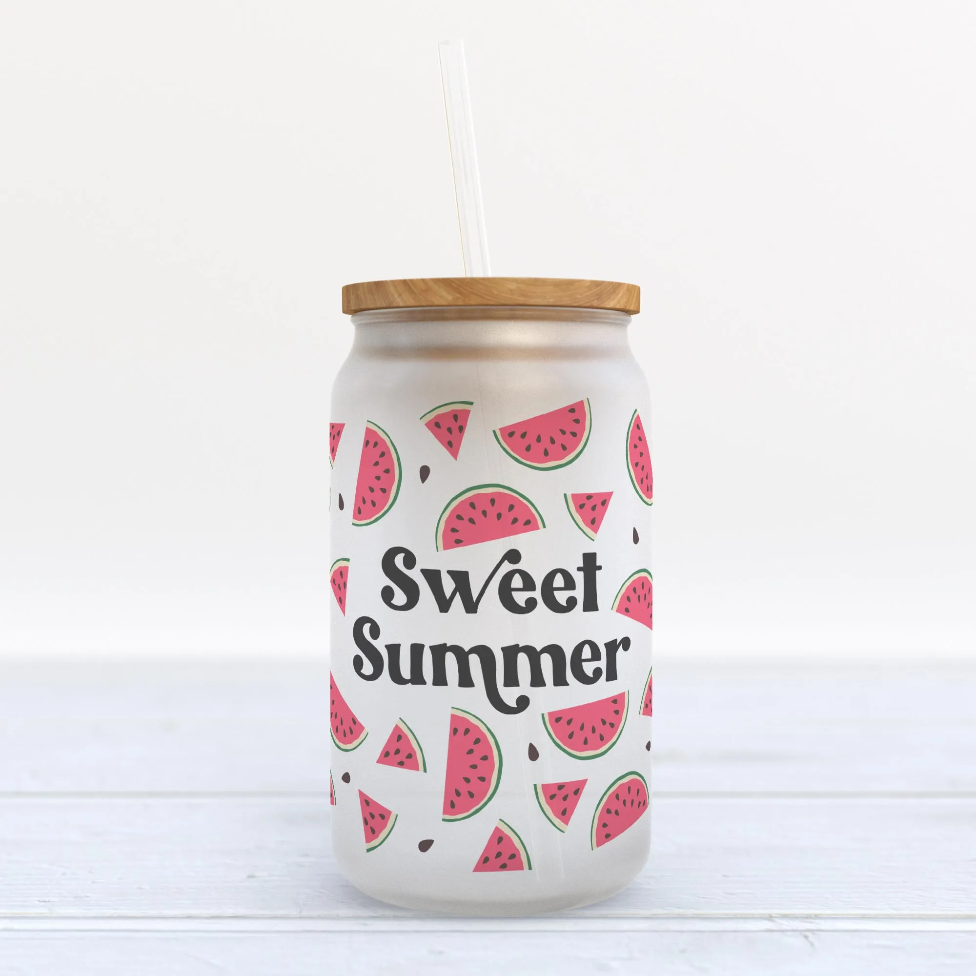 Sweet Summer Watermelon Frosted Glass Can Tumbler